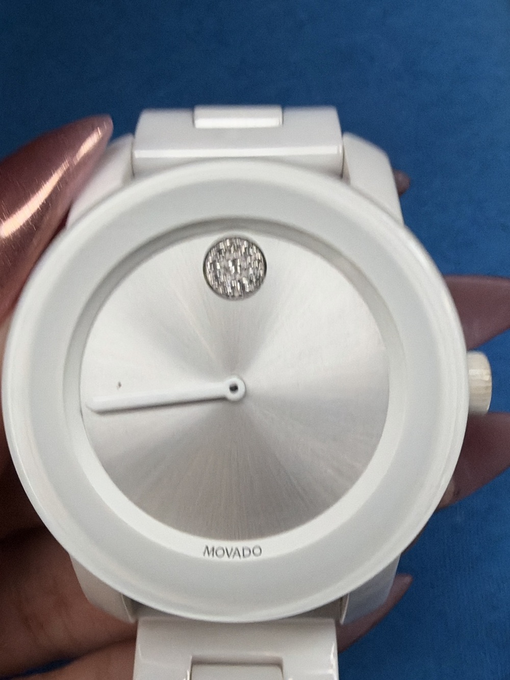 Movado White Ceramic Watch with Crystal Dot Accent